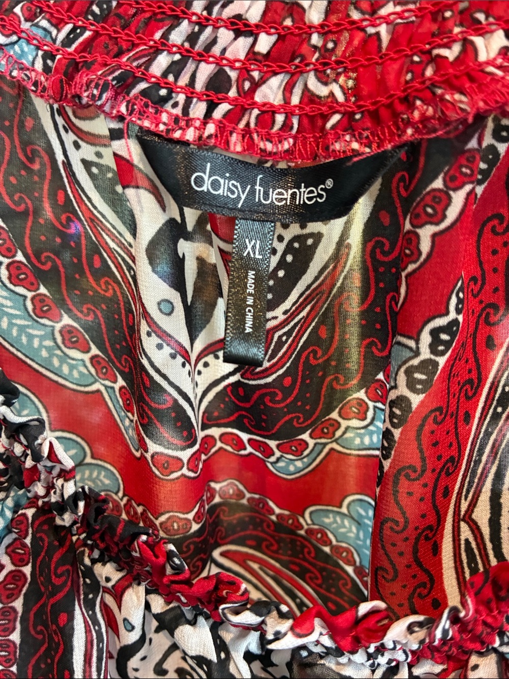 Daisy Fuentes Red Paisley Peasant Blouse - Picture 3 of 4